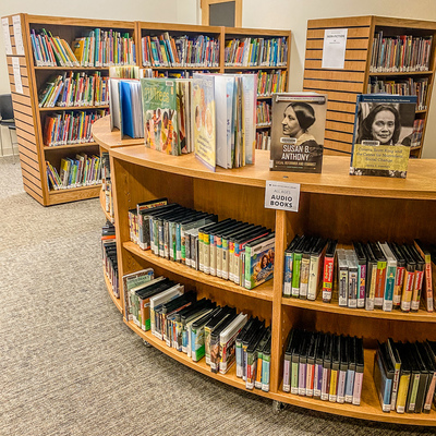 Completed 2020 Project R.E.A.D. Youth Library Renovation - Non-Fiction Curved bookcases with bench